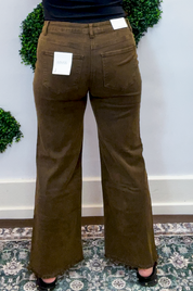 Frayed Edge Wide Leg Cropped Jeans in Espresso