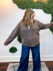 The Staple Button Front Cardigan in Dark Brown