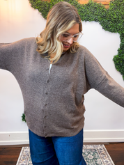 The Staple Button Front Cardigan in Dark Brown