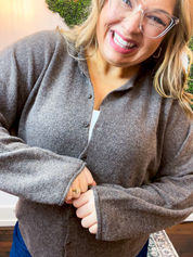The Staple Button Front Cardigan in Dark Brown