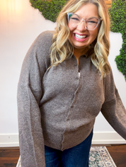 The Staple Button Front Cardigan in Dark Brown
