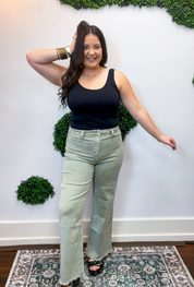 Frayed Edge Wide Leg Cropped Jeans in Olive
