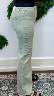 Frayed Edge Wide Leg Cropped Jeans in Olive