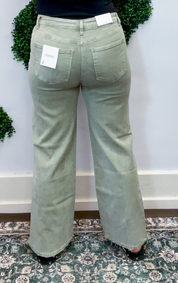 Frayed Edge Wide Leg Cropped Jeans in Olive