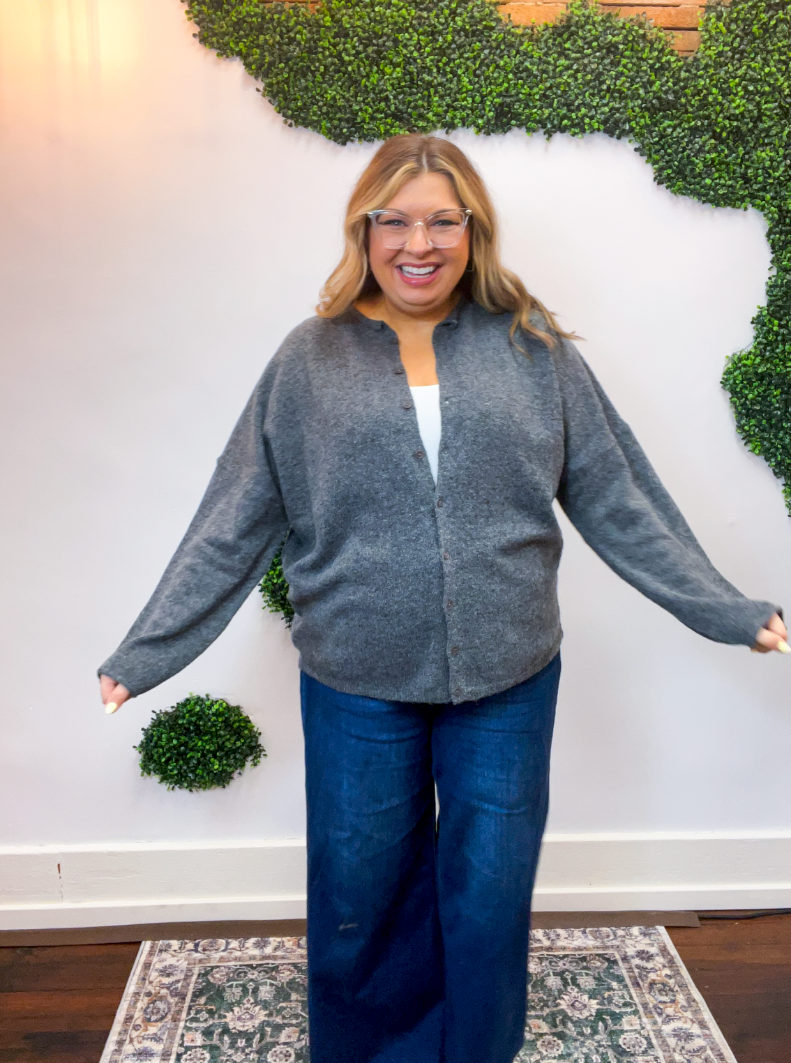 The Staple Button Front Cardigan in Charcoal