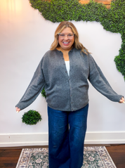 The Staple Button Front Cardigan in Charcoal