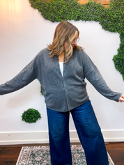 The Staple Button Front Cardigan in Charcoal
