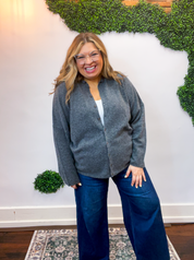 The Staple Button Front Cardigan in Charcoal