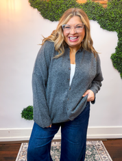 The Staple Button Front Cardigan in Charcoal