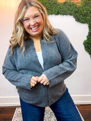 The Staple Button Front Cardigan in Charcoal