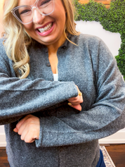 The Staple Button Front Cardigan in Charcoal