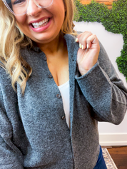 The Staple Button Front Cardigan in Charcoal