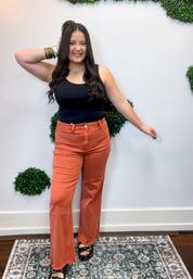 Frayed Edge Wide Leg Cropped Jeans in Rust