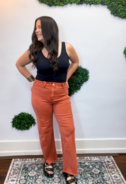 Frayed Edge Wide Leg Cropped Jeans in Rust