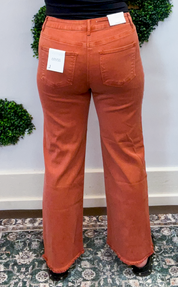 Frayed Edge Wide Leg Cropped Jeans in Rust