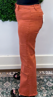 Frayed Edge Wide Leg Cropped Jeans in Rust