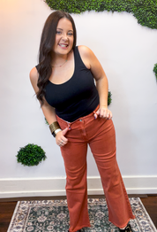 Frayed Edge Wide Leg Cropped Jeans in Rust