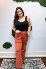Frayed Edge Wide Leg Cropped Jeans in Rust