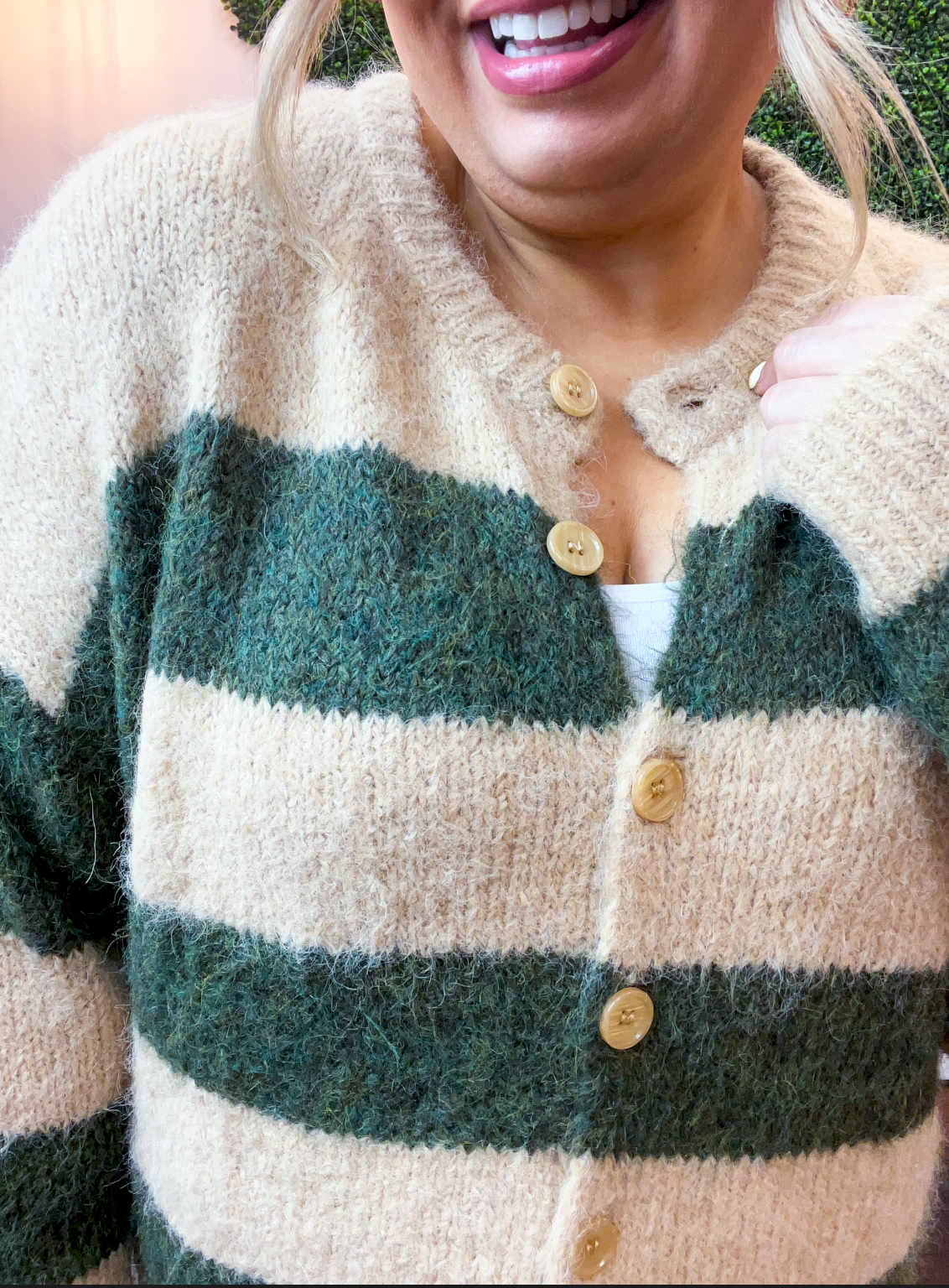 Moss & Sand Stripe Fuzzy Cardigan