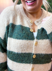 Moss & Sand Stripe Fuzzy Cardigan