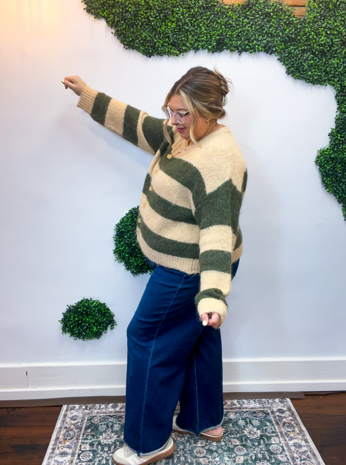 Moss & Sand Stripe Fuzzy Cardigan