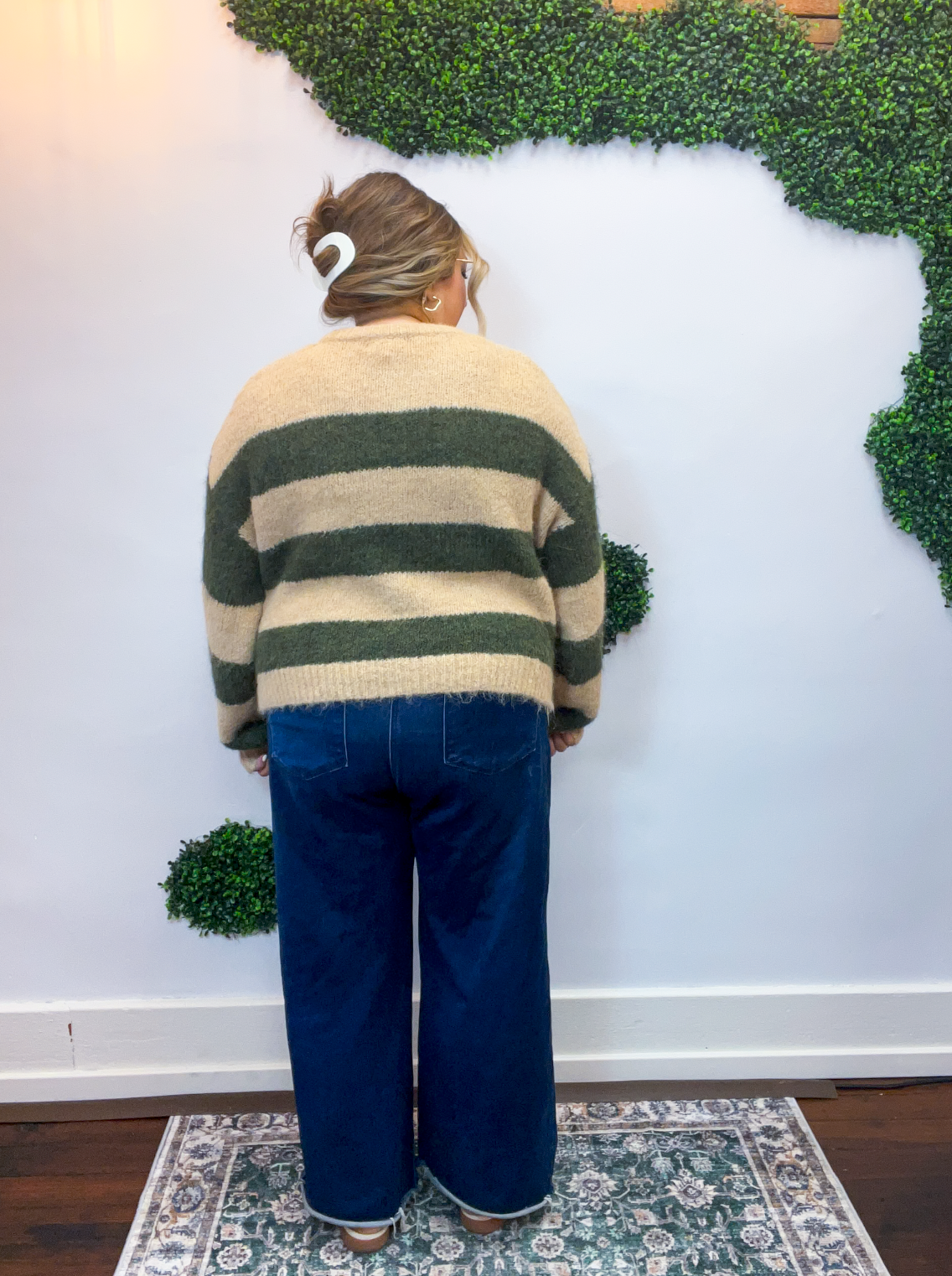 Moss & Sand Stripe Fuzzy Cardigan