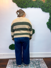 Moss & Sand Stripe Fuzzy Cardigan