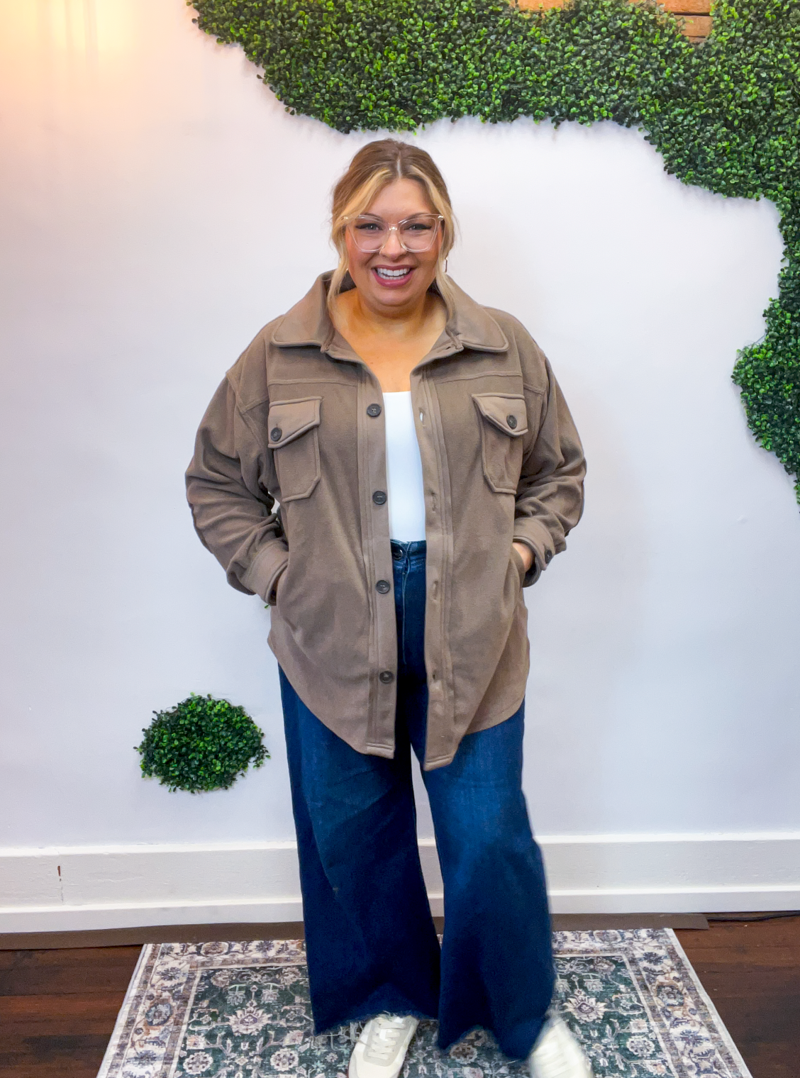 Pumpkin Patch Plans Fleece Shacket in Mocha