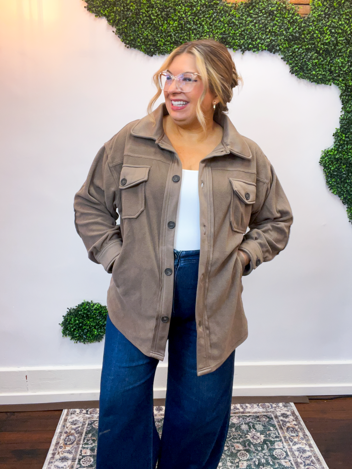Pumpkin Patch Plans Fleece Shacket in Mocha