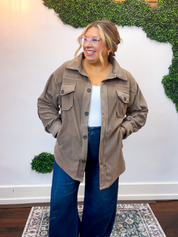 Pumpkin Patch Plans Fleece Shacket in Mocha
