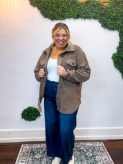 Pumpkin Patch Plans Fleece Shacket in Mocha