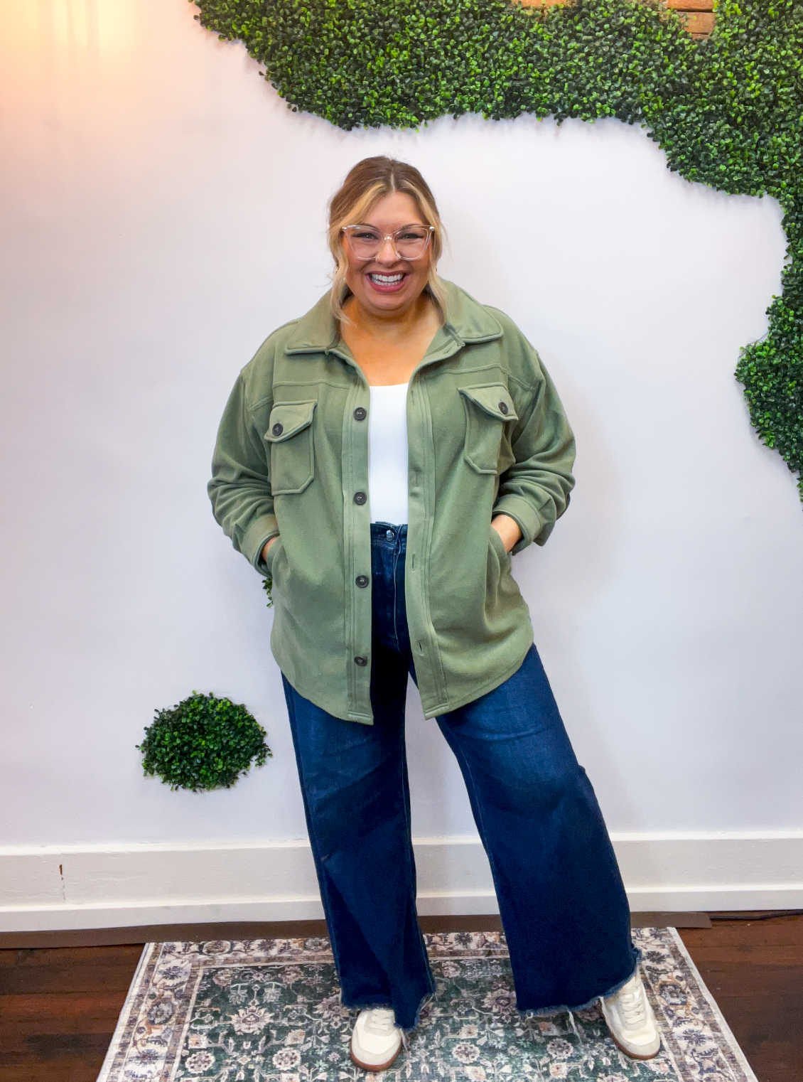 Pumpkin Patch Plans Fleece Shacket in Olive
