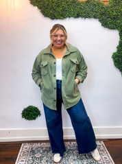 Pumpkin Patch Plans Fleece Shacket in Olive