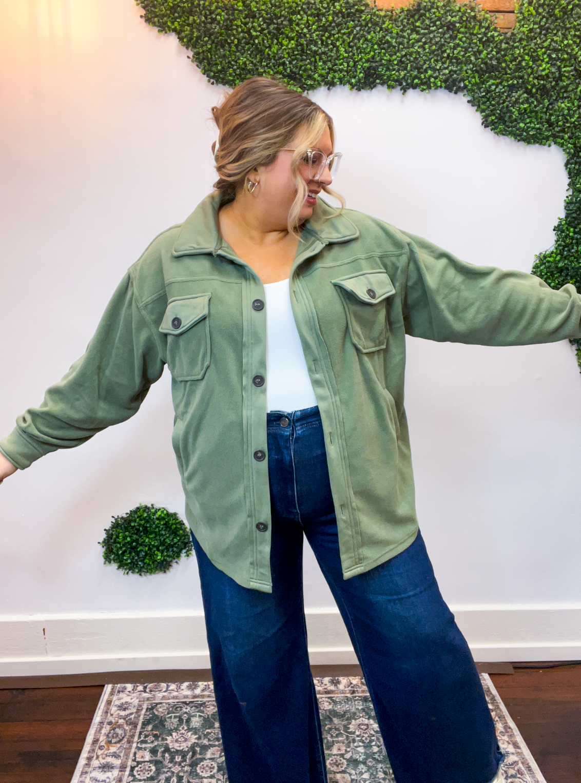 Pumpkin Patch Plans Fleece Shacket in Olive