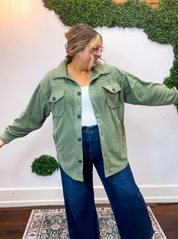 Pumpkin Patch Plans Fleece Shacket in Olive