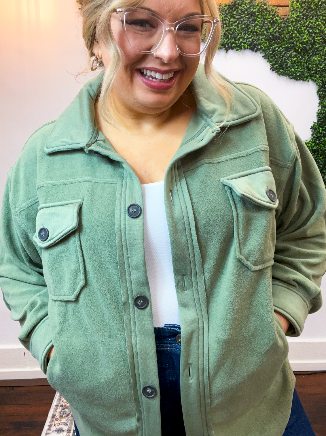 Pumpkin Patch Plans Fleece Shacket in Olive