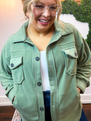 Pumpkin Patch Plans Fleece Shacket in Olive