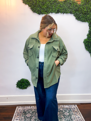 Pumpkin Patch Plans Fleece Shacket in Olive