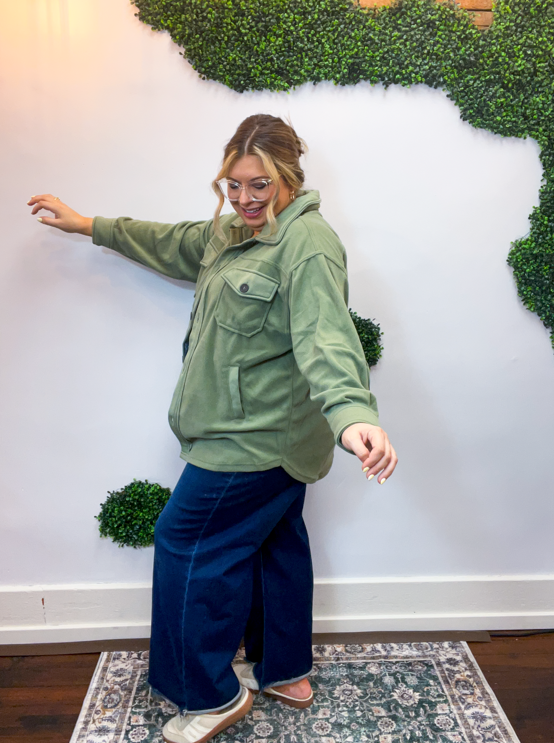 Pumpkin Patch Plans Fleece Shacket in Olive