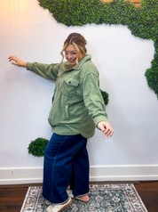 Pumpkin Patch Plans Fleece Shacket in Olive