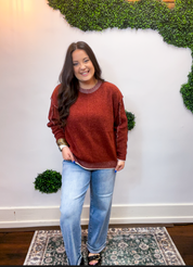 Frayed Edge Chenille Sweater in Rust