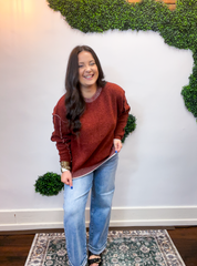 Frayed Edge Chenille Sweater in Rust