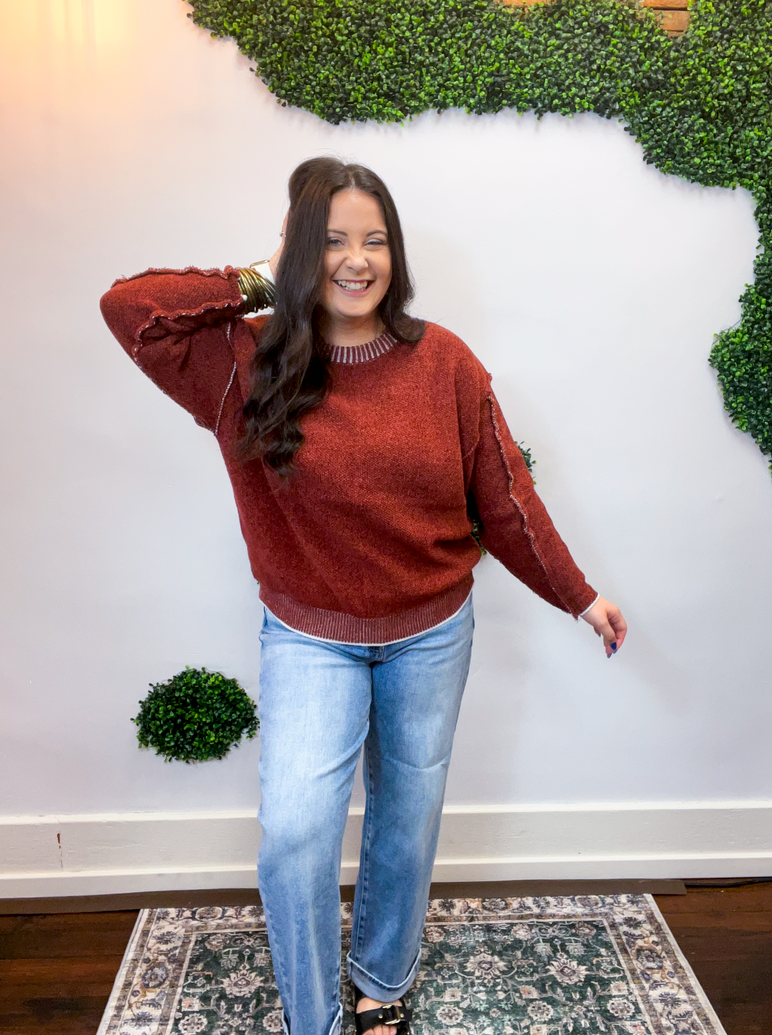 Frayed Edge Chenille Sweater in Rust