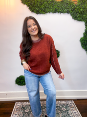 Frayed Edge Chenille Sweater in Rust