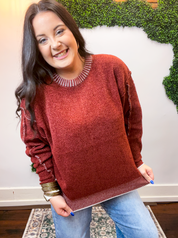 Frayed Edge Chenille Sweater in Rust