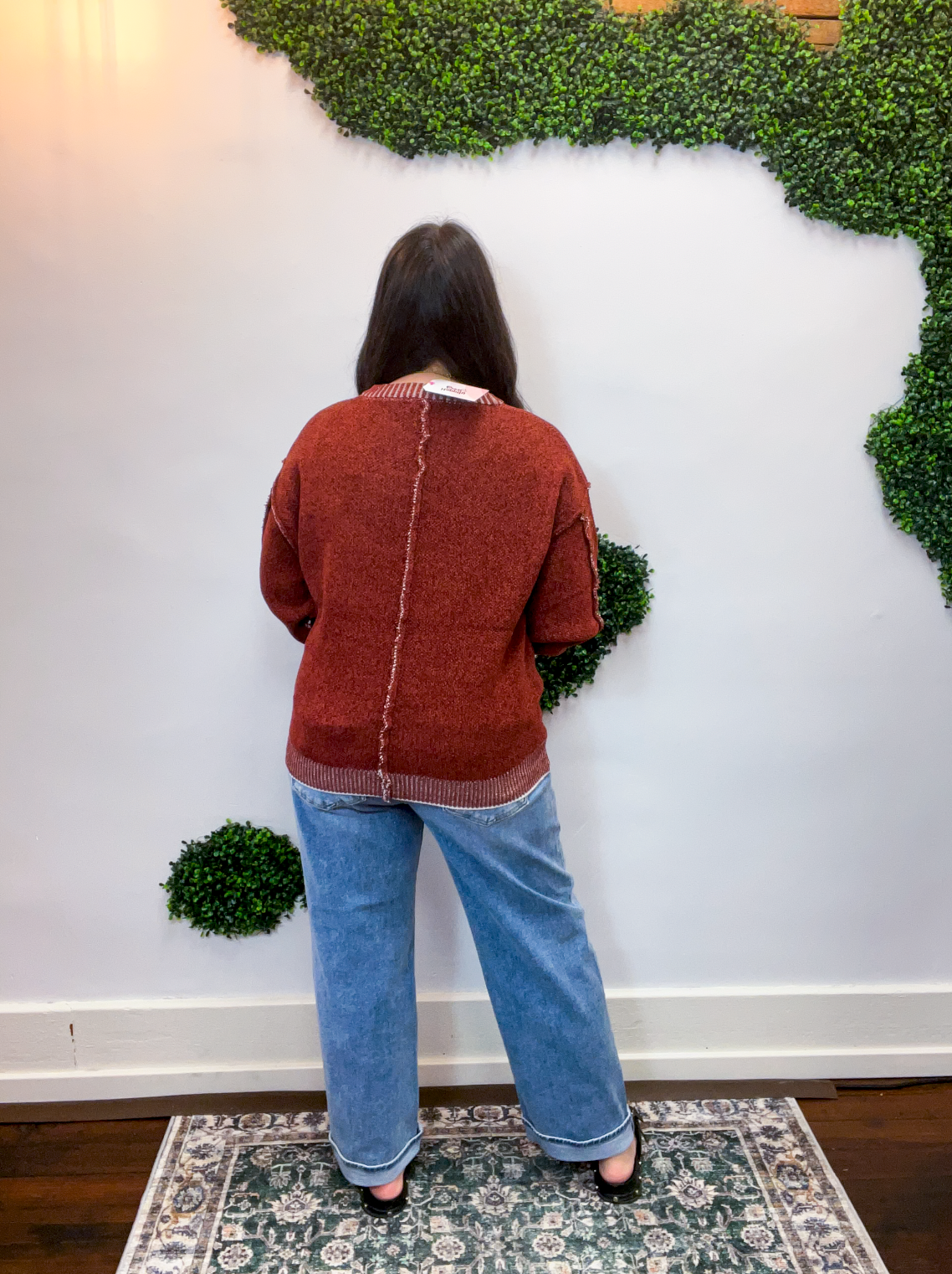 Frayed Edge Chenille Sweater in Rust