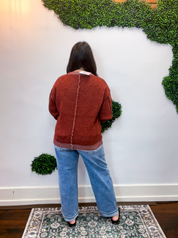 Frayed Edge Chenille Sweater in Rust