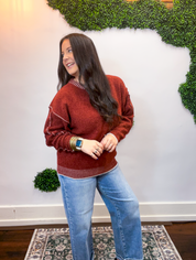 Frayed Edge Chenille Sweater in Rust