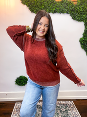 Frayed Edge Chenille Sweater in Rust