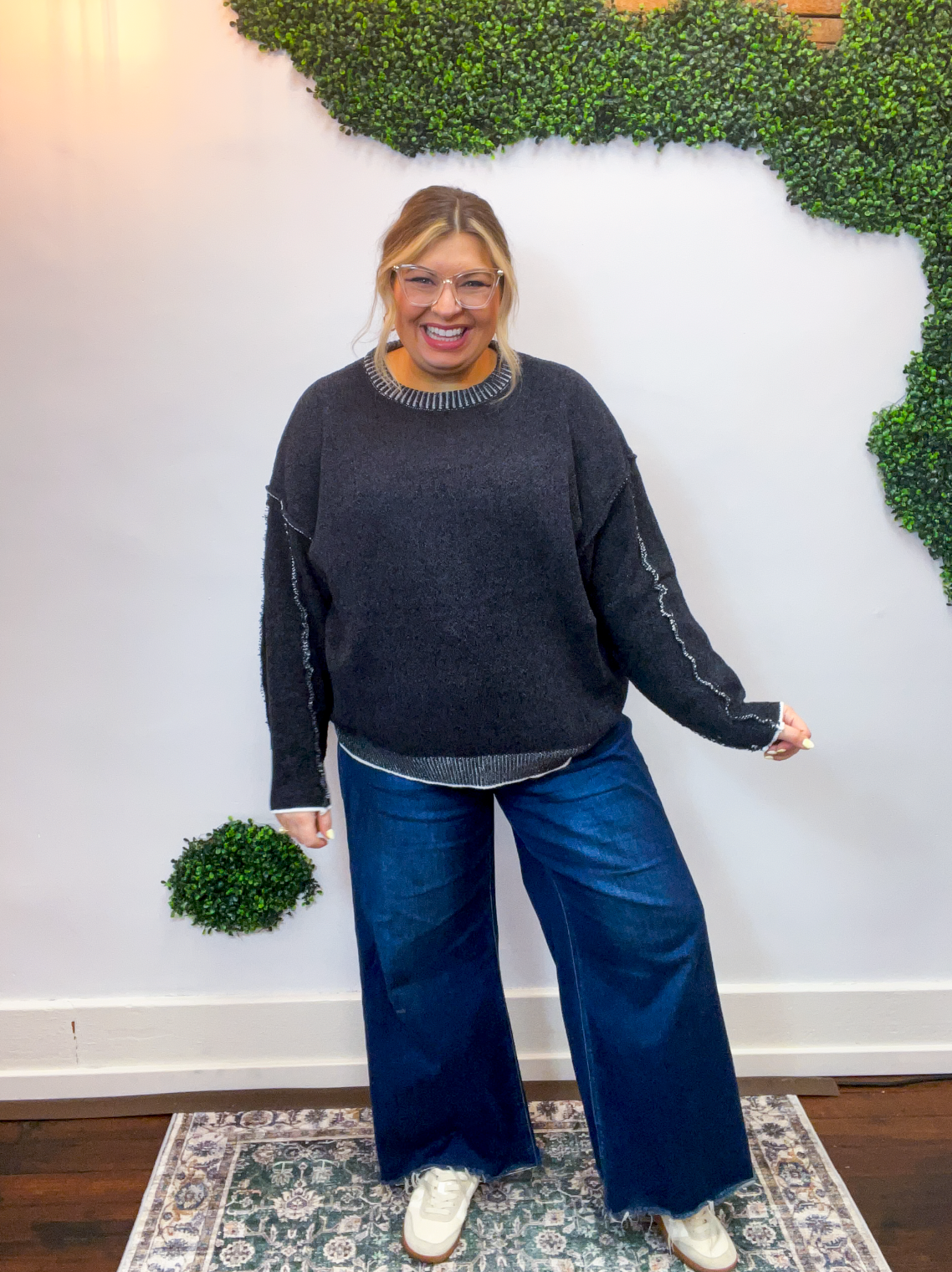 Frayed Edge Chenille Sweater in Black